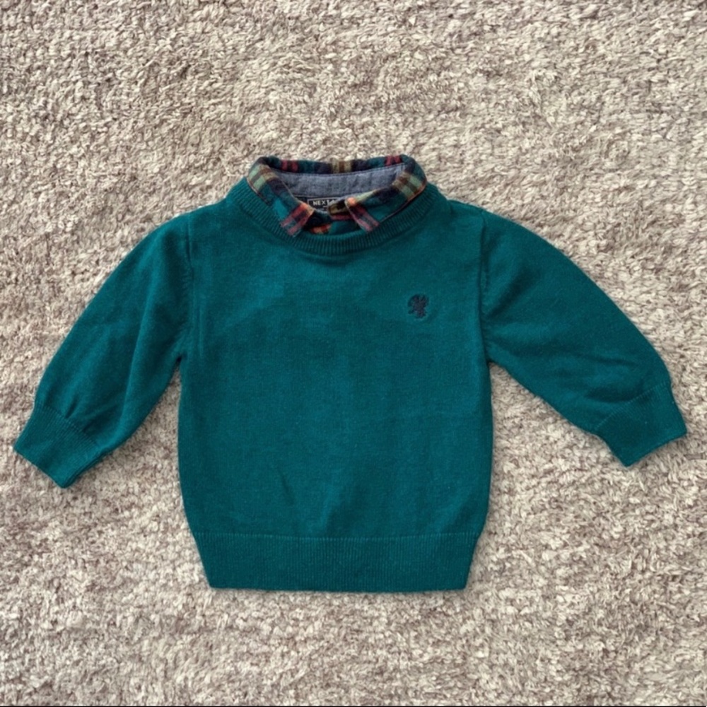 Green Christmas Sweater with Plaid Collar by Next
